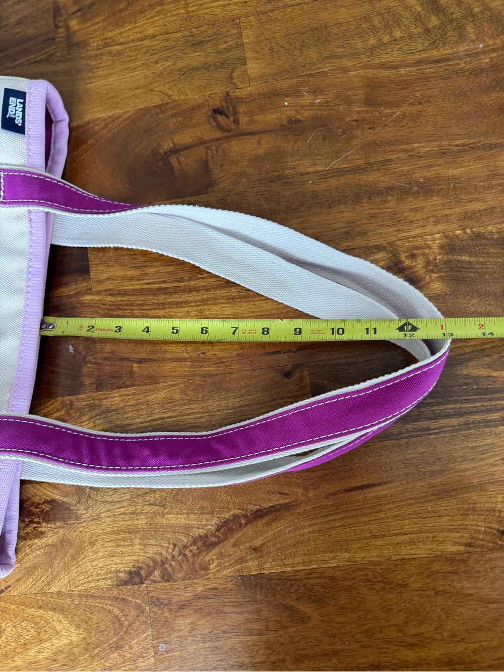 Lands End Canvas Zip Top Tote Bag Long Handle Purple Medium New Pockets Travel - Picture 4 of 10